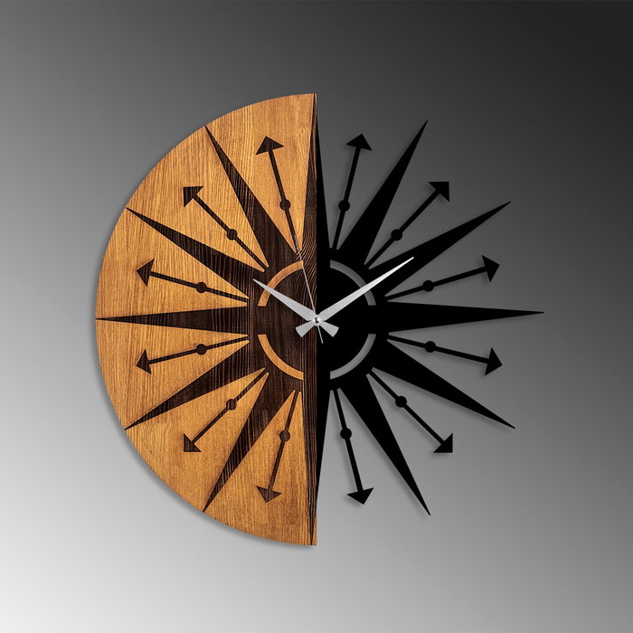 Wallity Reloj de Pared Decorativo de Madera y Metal 75, 56 cm, Nogal y Negro